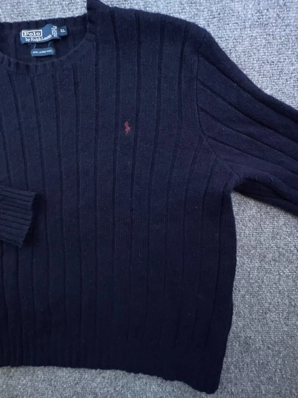 Polo Ralph Lauren Sweater Mens XL Blue 100% Lambs Wool Ribbed Crew Neck Adult